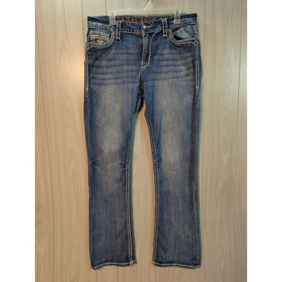 Rock Revival Denim - Rock Revival Womens Jeans Blue Denim Diella Mid Rise Easy Boot Embroidered 30